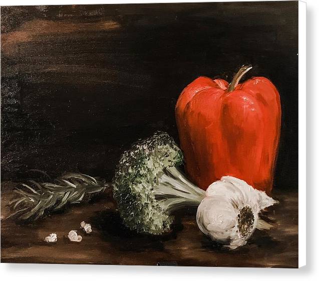 Red Pepper, Broccoli and Rosemary Still Life - Canvas Print