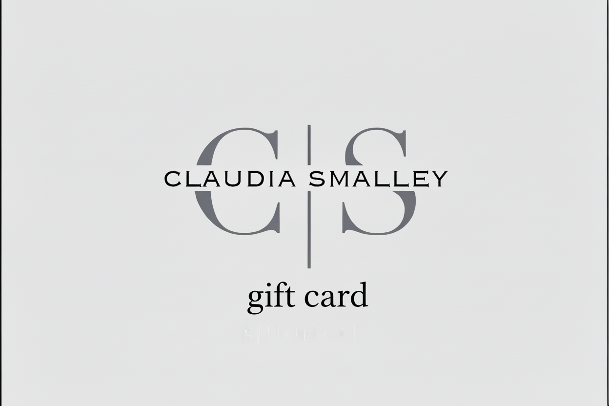 A digital gift card from Claudia Smalley Fine Art with a grey and white design featuring the brand's initials.