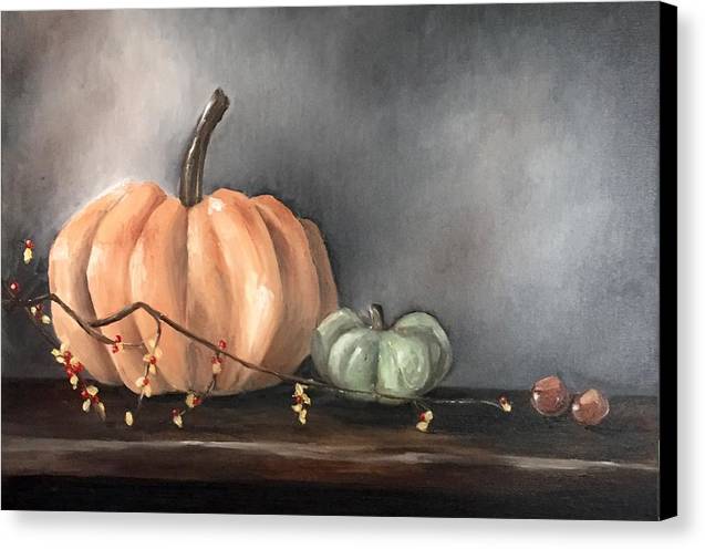 Cinderella Pumpkin with Hypericum Berries - Canvas Print
