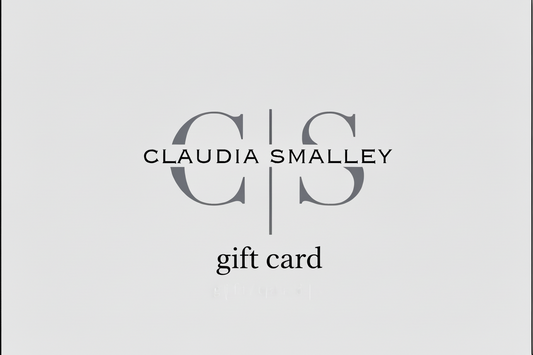 A digital gift card from Claudia Smalley Fine Art with a grey and white design featuring the brand's initials.