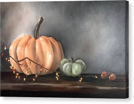 Cinderella Pumpkin with Hypericum Berries - Canvas Print