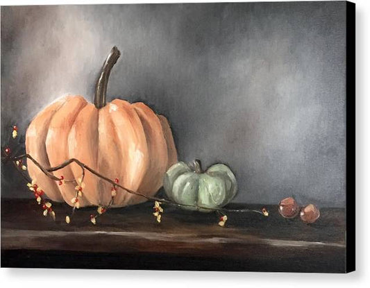 Cinderella Pumpkin with Hypericum Berries - Canvas Print